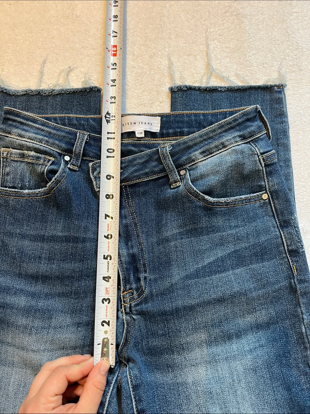 High-Rise Raw Hem Straight Jeans in Medium Blue - Picture 6 of 9